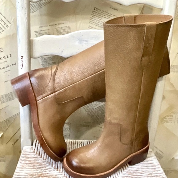 Free People Blaze Pull On Tall Boot Square Toe Distressed Toasted Wheat - Picture 4 of 12